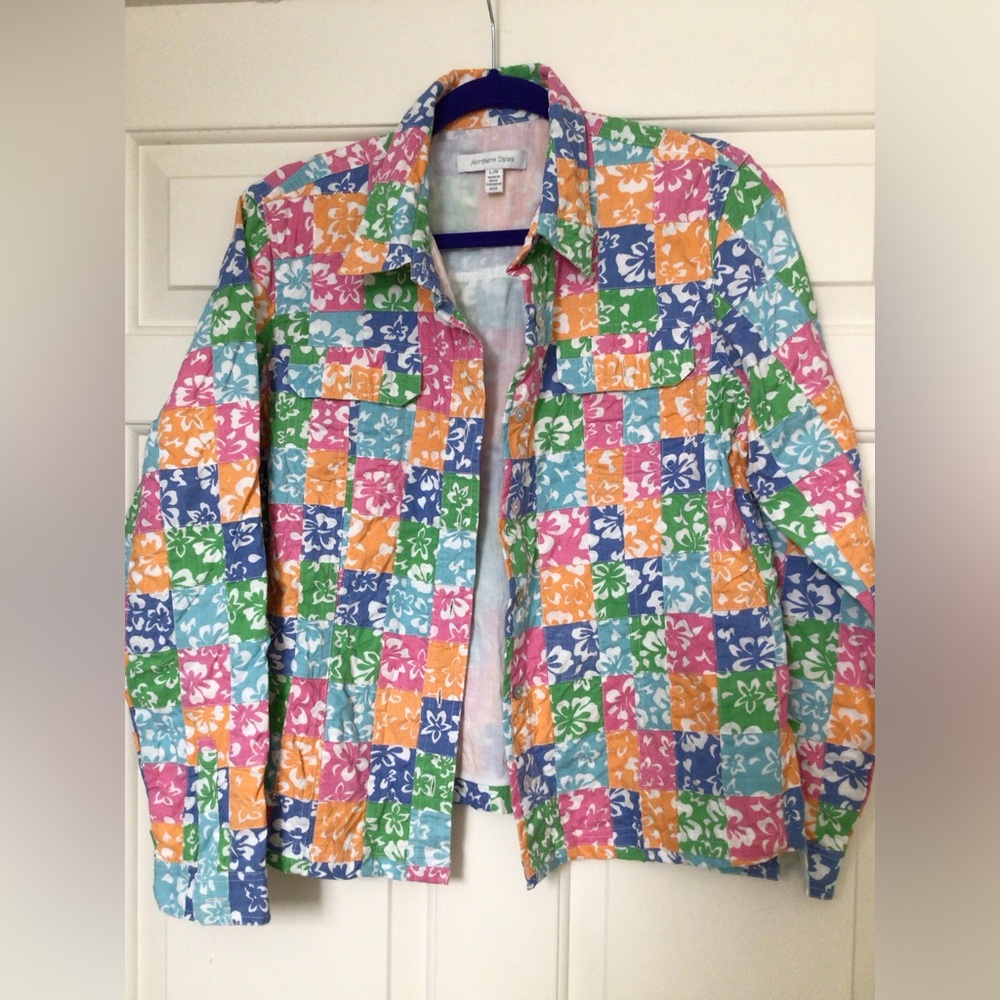 90s Colorful Hibiscus Patchwork Jacket